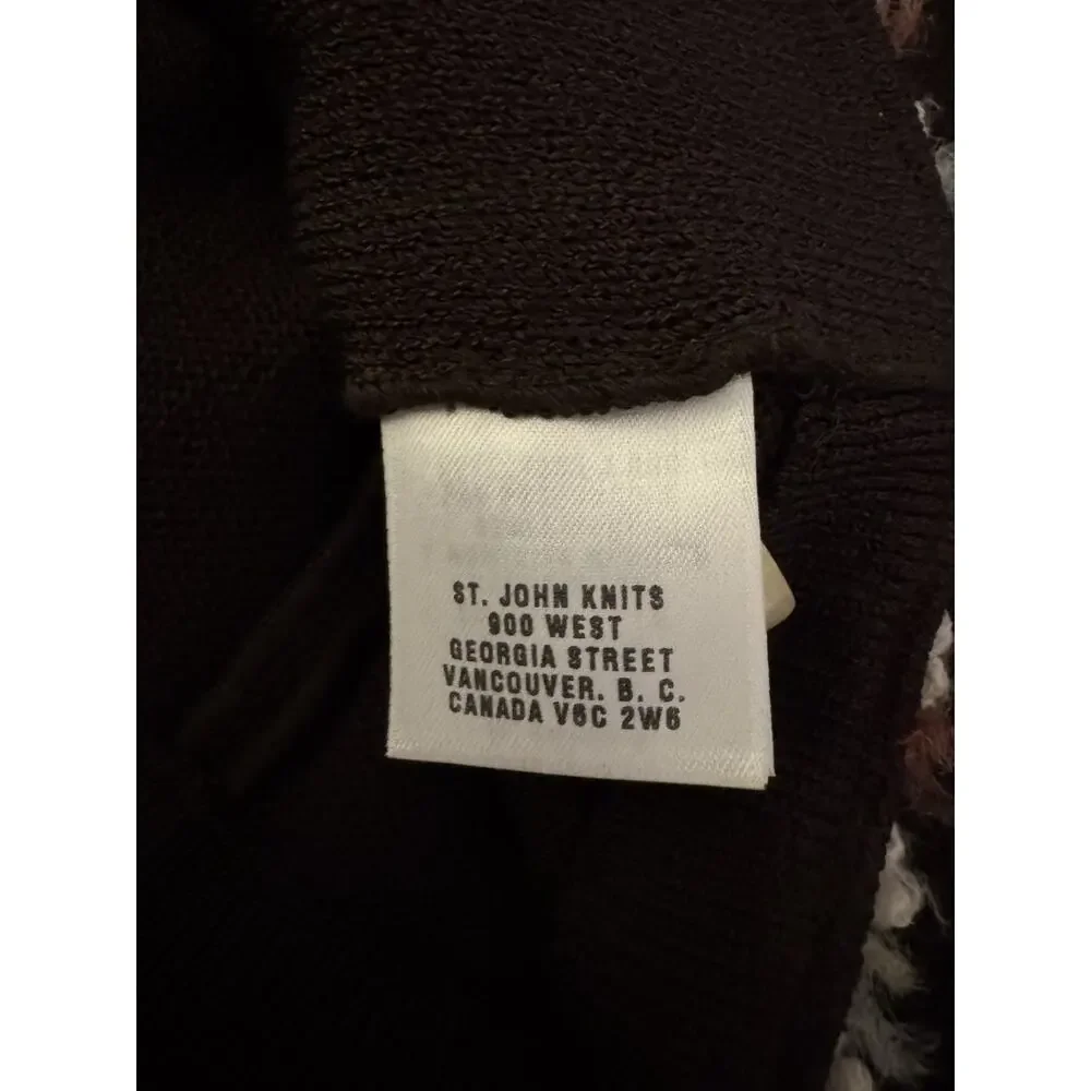 ST. JOHN Collection Knits Brown Jacket Sz 12 Multicolor Trim Office Wool Blend - Picture 9 of 11